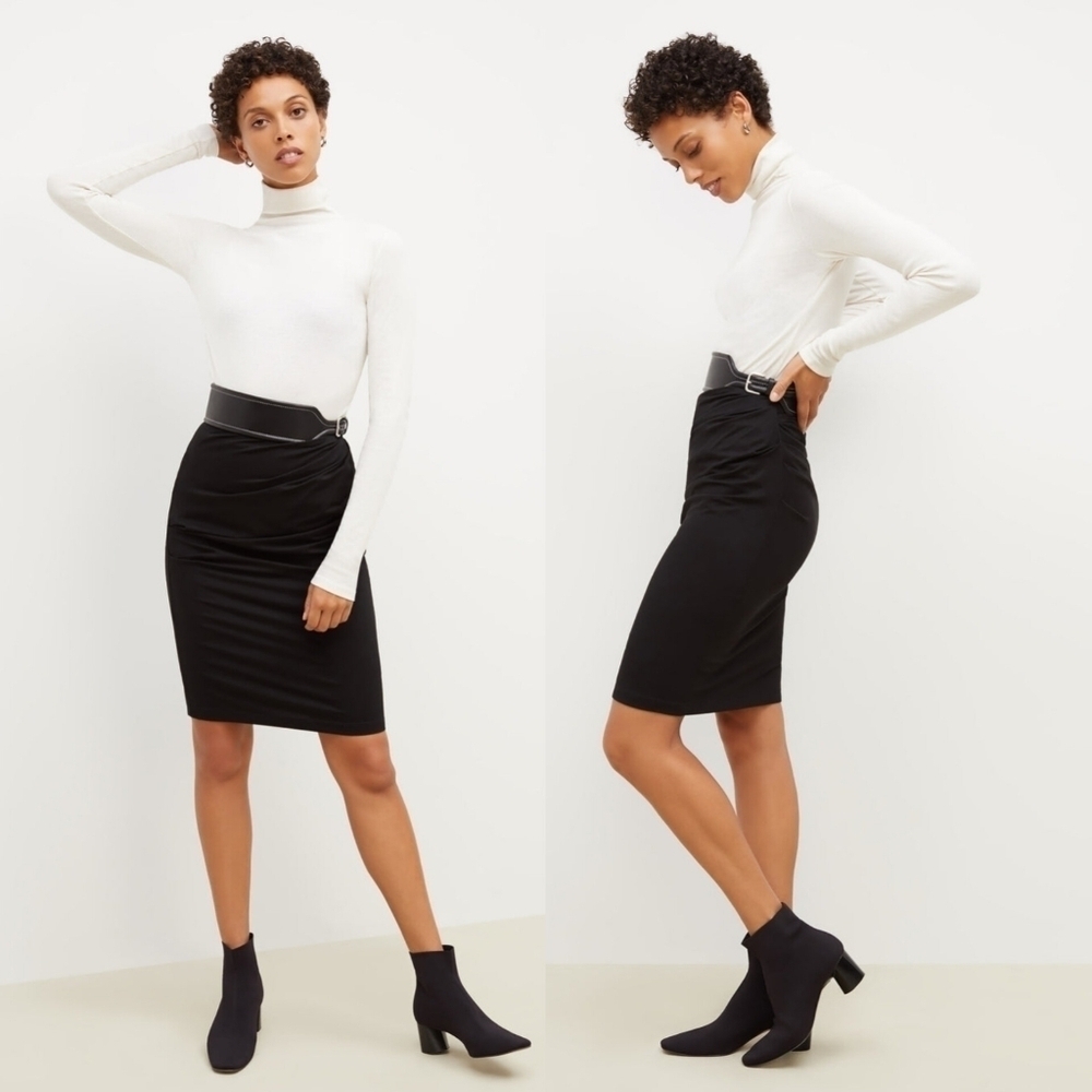 MM Lafleur Black Soho Draped Pencil Skirt Medium Classic Jersey Office Siren